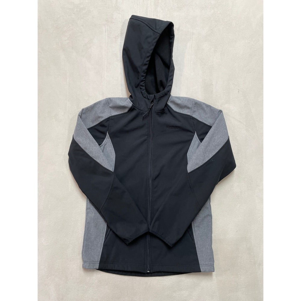 Magellan Outdoors Boys XL Black Gray Softshell Fleece Lined Hooded Jacket
